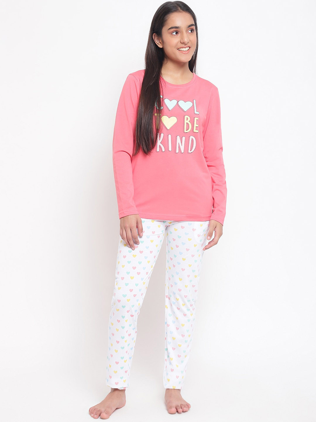 

Lil Tomatoes Girls Printed Cotton Blend Night suit, Pink