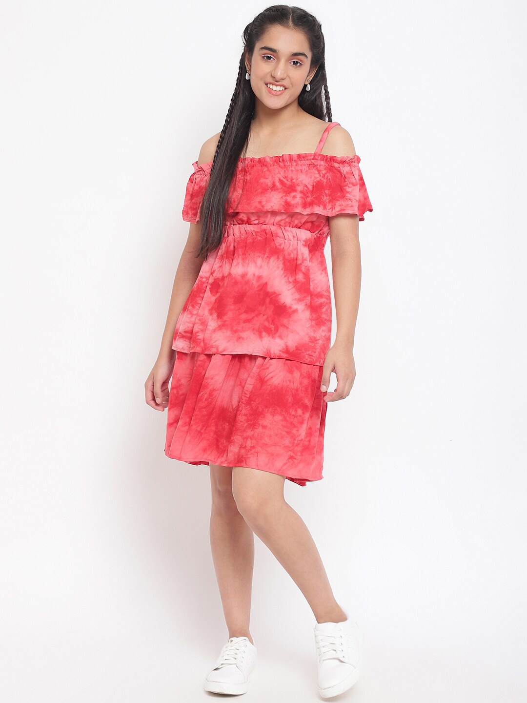 

Lil Tomatoes Girls Red Dyed Layered Fit & Flare Dress
