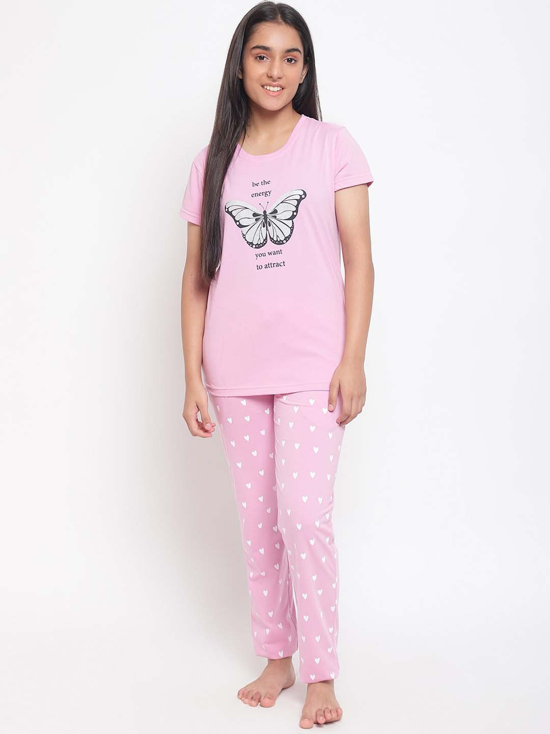 

Lil Tomatoes Girls Pink Printed Night suit