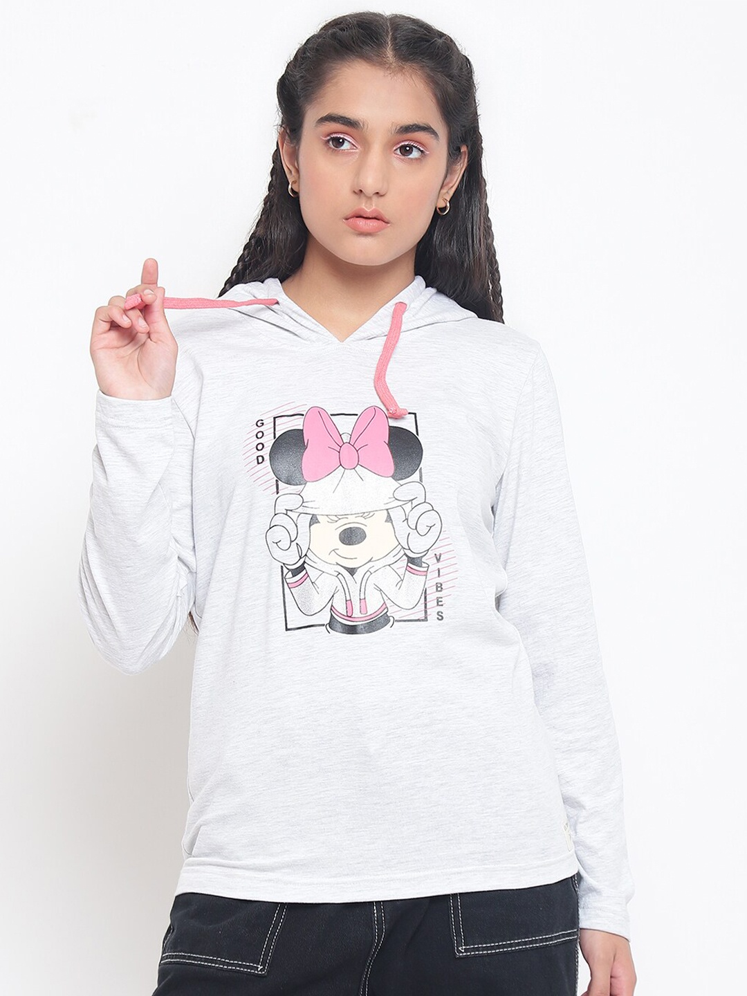 

Lil Tomatoes Girls Grey Printed Hooded Sweatshirt