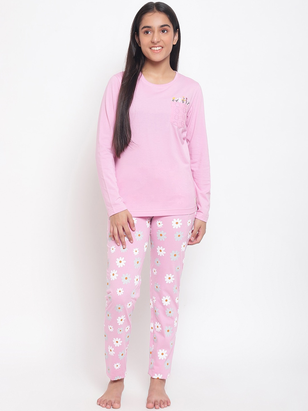 

Lil Tomatoes Girls Printed Night Suit, Pink