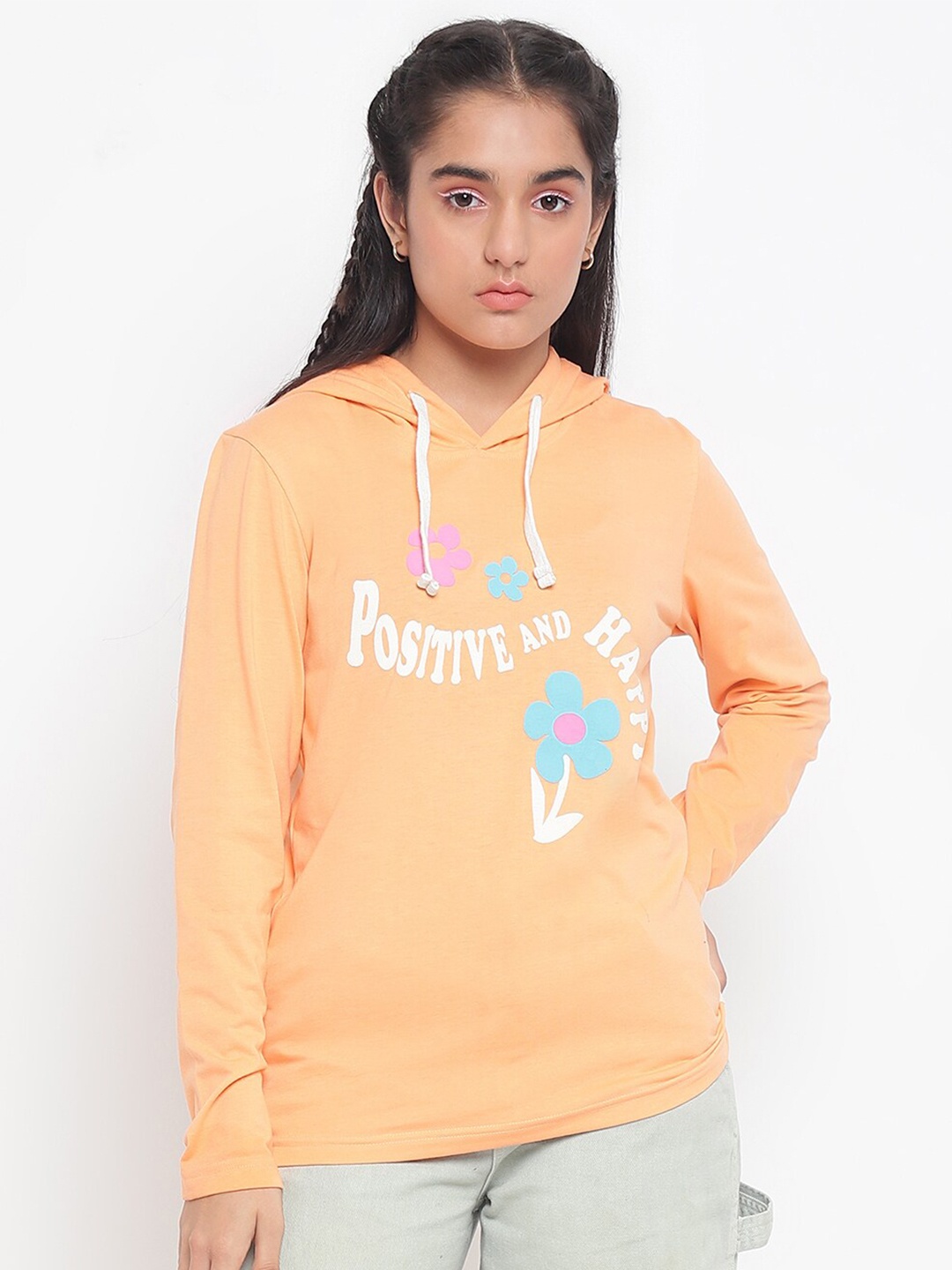 

Lil Tomatoes Girls Peach-Coloured & White Print Hooded Top