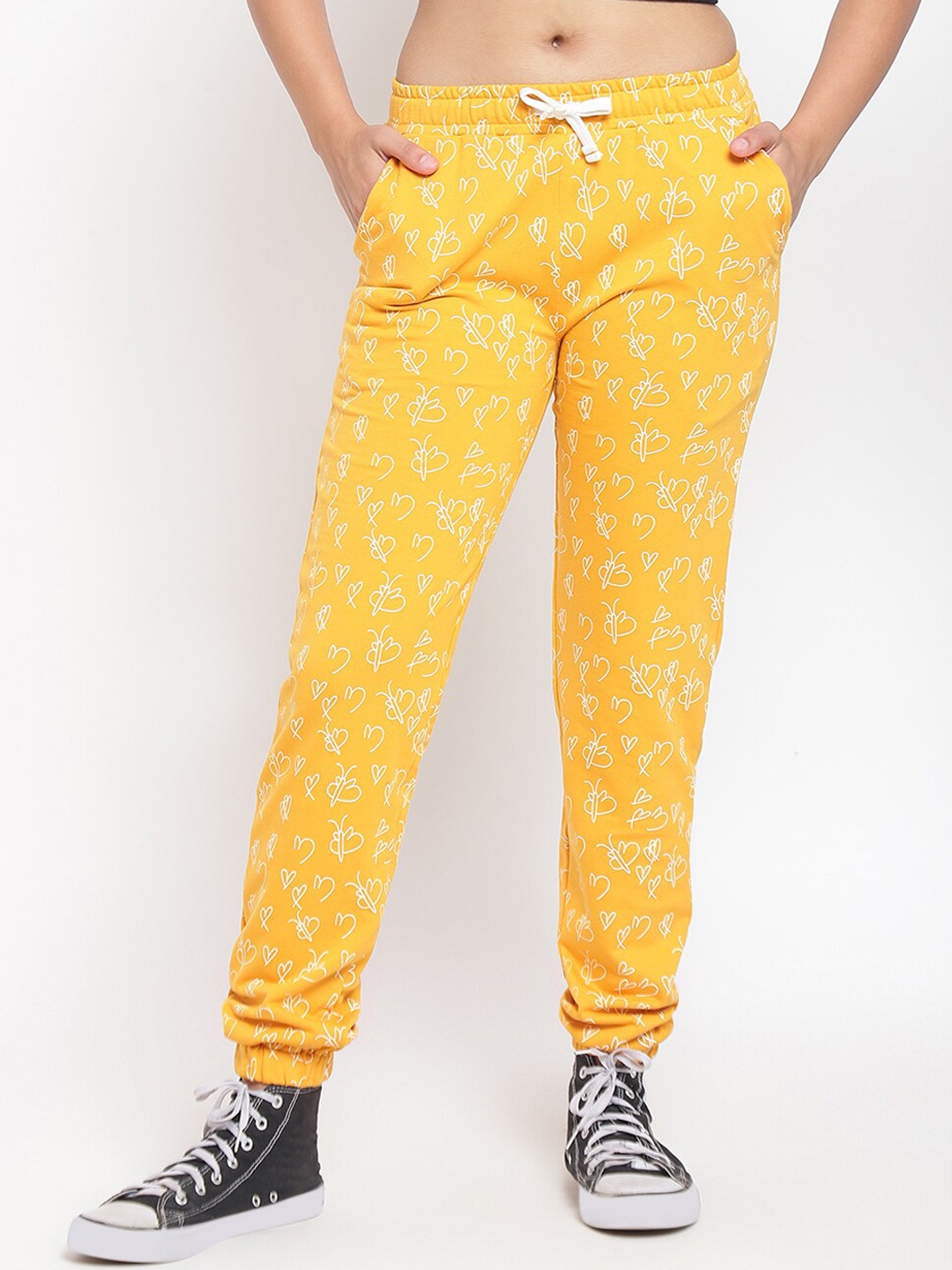

Lil Tomatoes Girls Mustard Yellow Printed Joggers