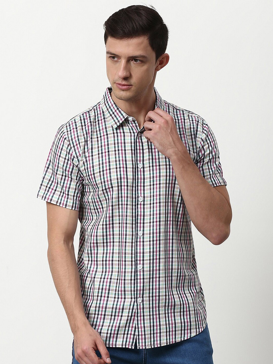 

abof Men Multicoloured Checked Spread Collar Regular Fit Shirt, Multi
