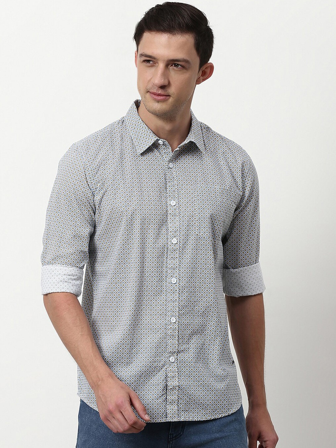 

abof Men Grey Printed Cotton Formal Shirt