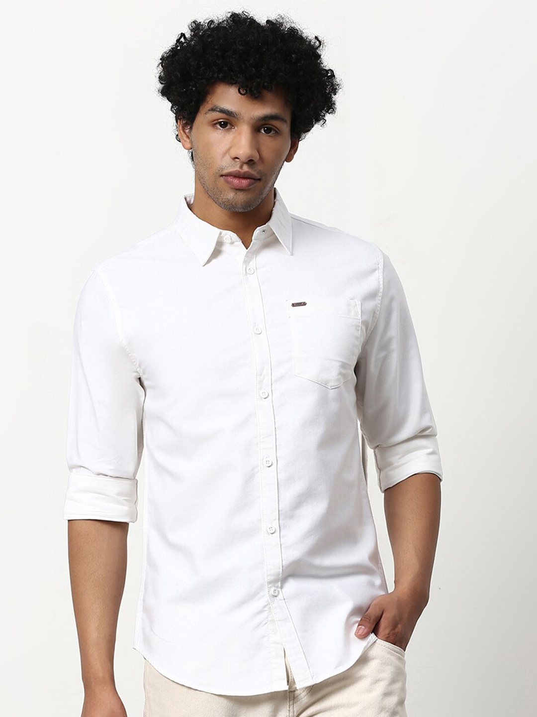 

abof Men White Spread Collar Casual Shirt