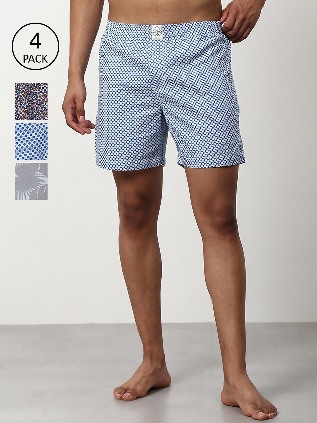 

abof Men Pack Of 3 Conversational Printed Shorts, Blue