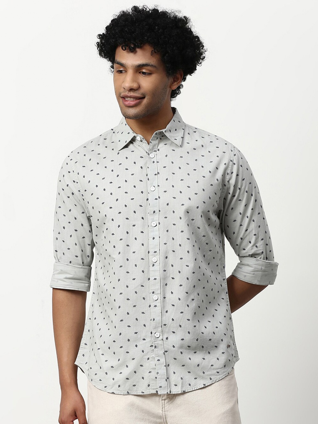 

abof Men Grey Printed Casual Shirt