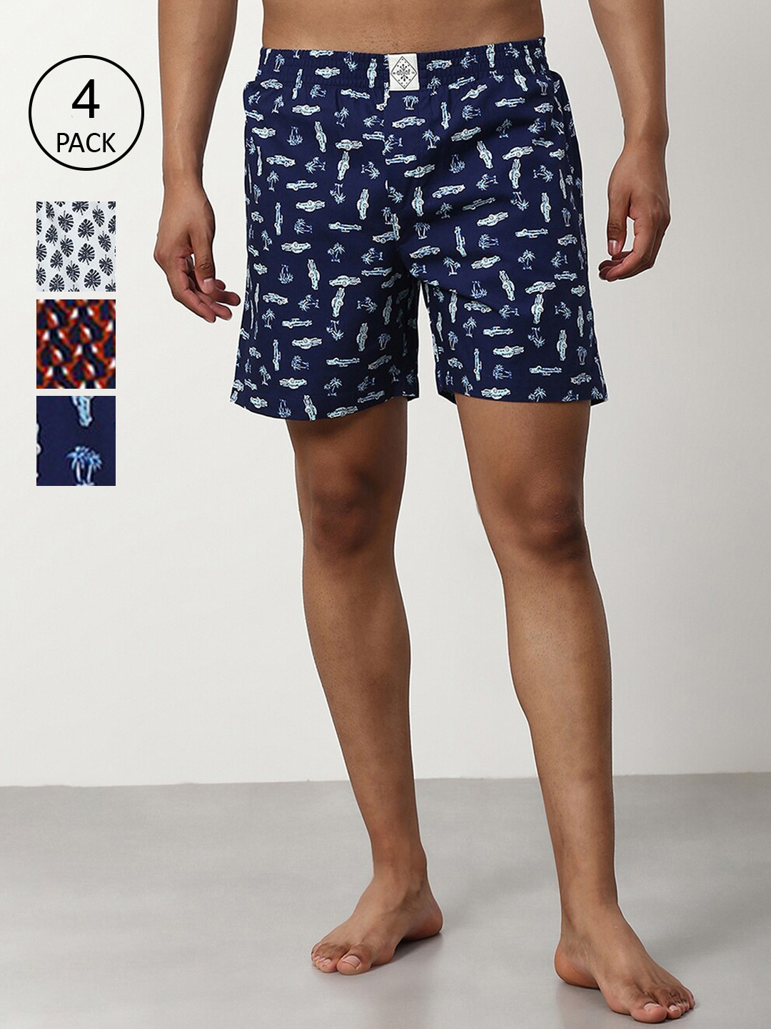 

abof Men Pack Of 3 Conversational Printed Shorts, White
