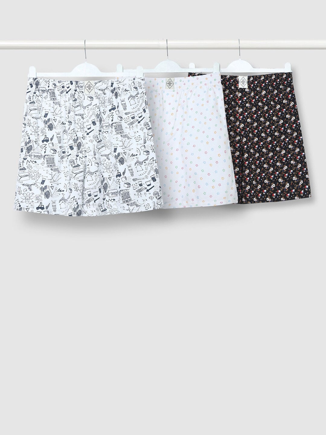 

abof Men Pack Of 3 Conversational Printed Shorts, White