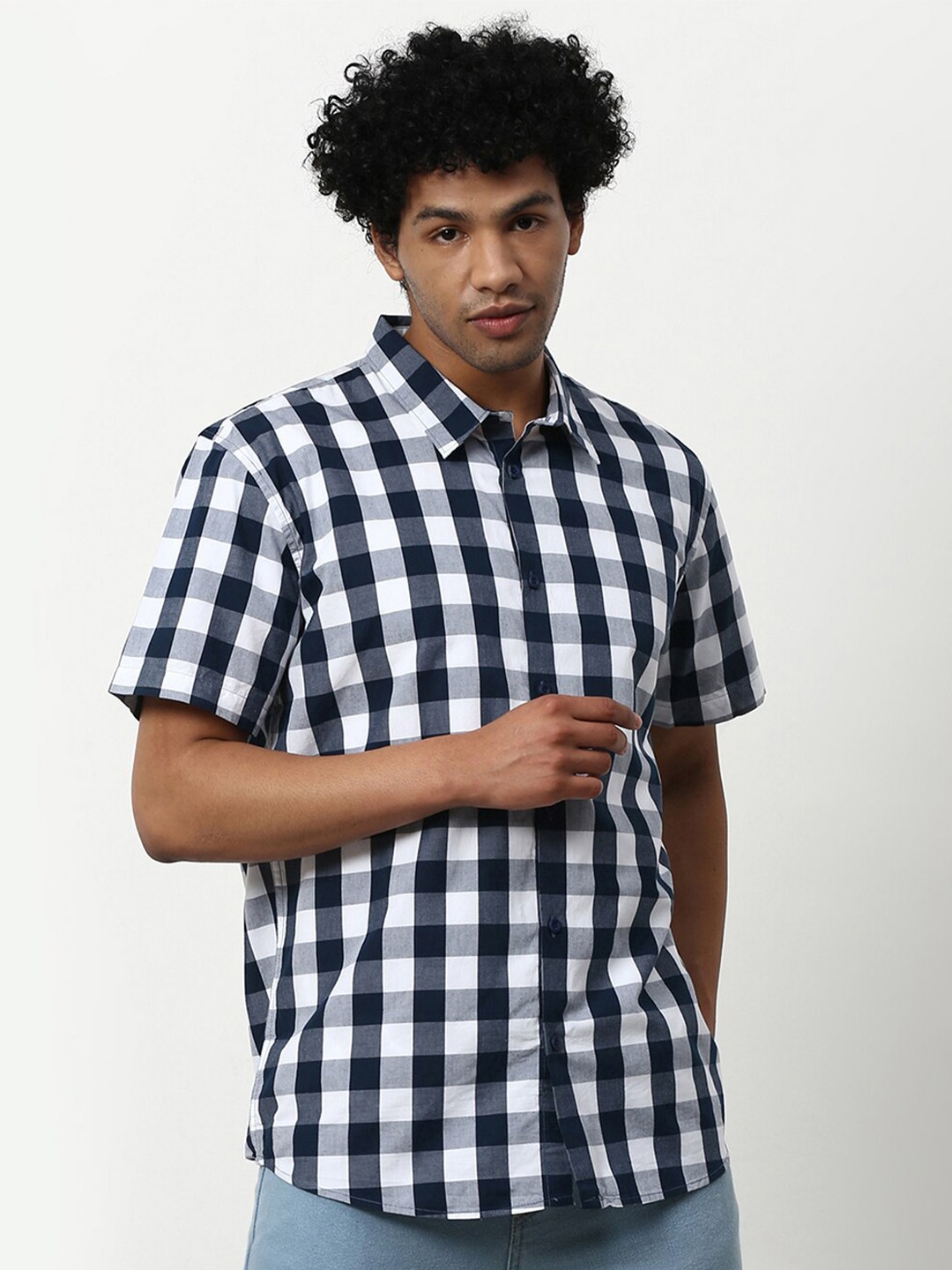 

abof Men Navy Blue Buffalo Checks Casual Shirt