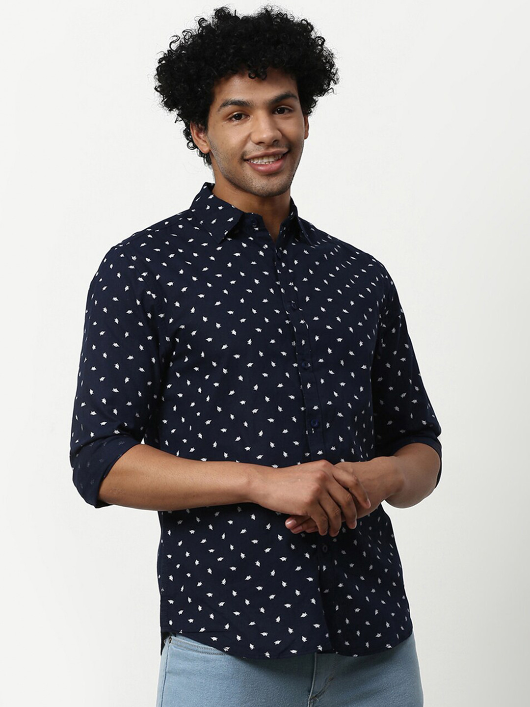 

abof Men Navy Blue Printed Casual Shirt