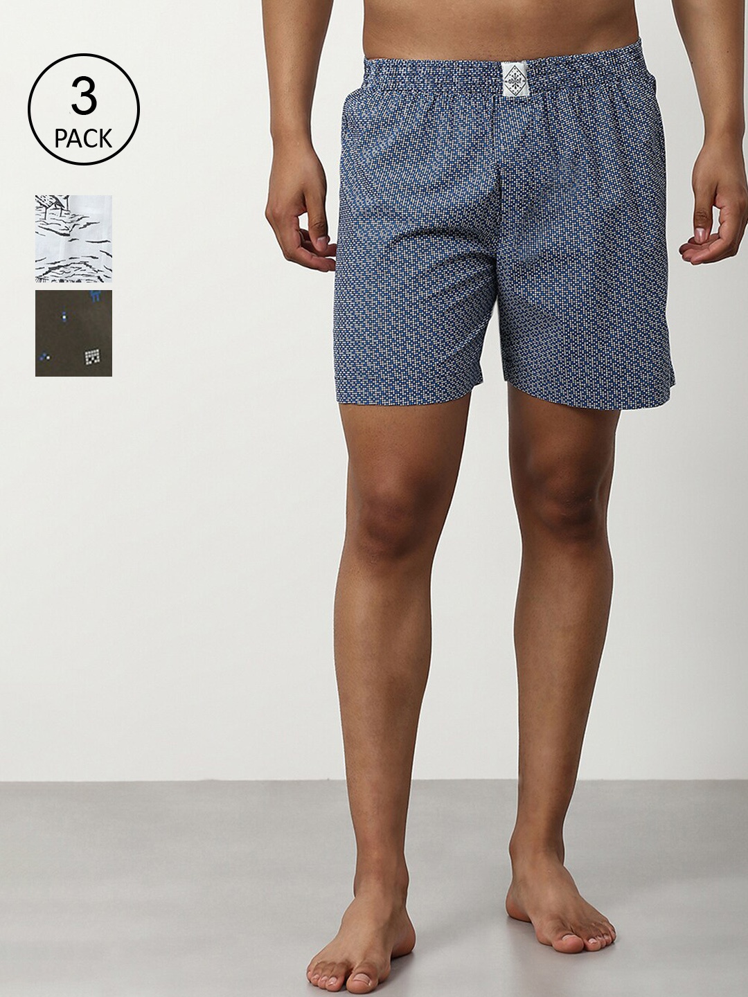 

abof Men Pack Of 3 Conversational Printed Shorts, Blue
