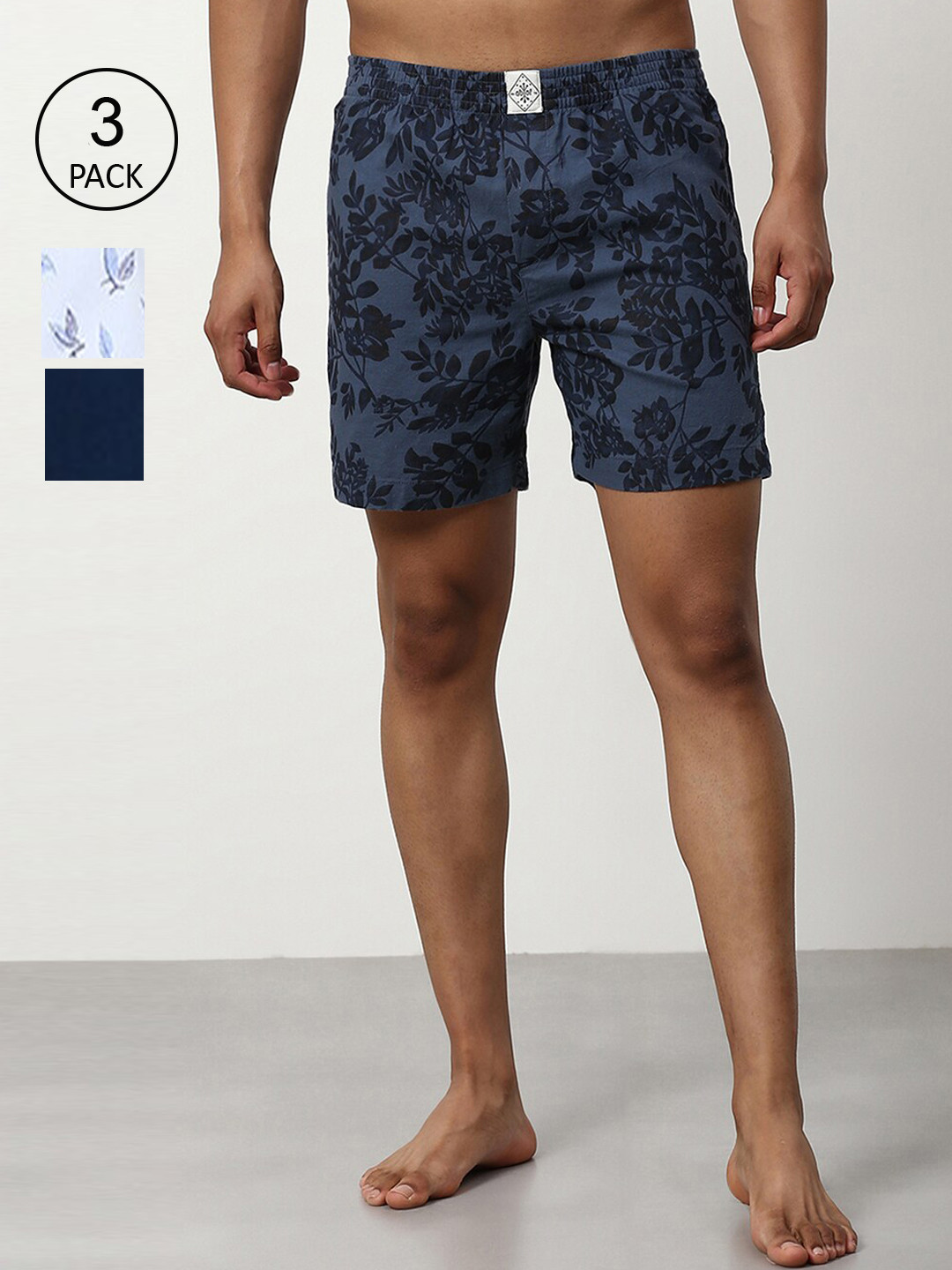 

abof Men Pack Of 3 Floral Printed Shorts, Blue