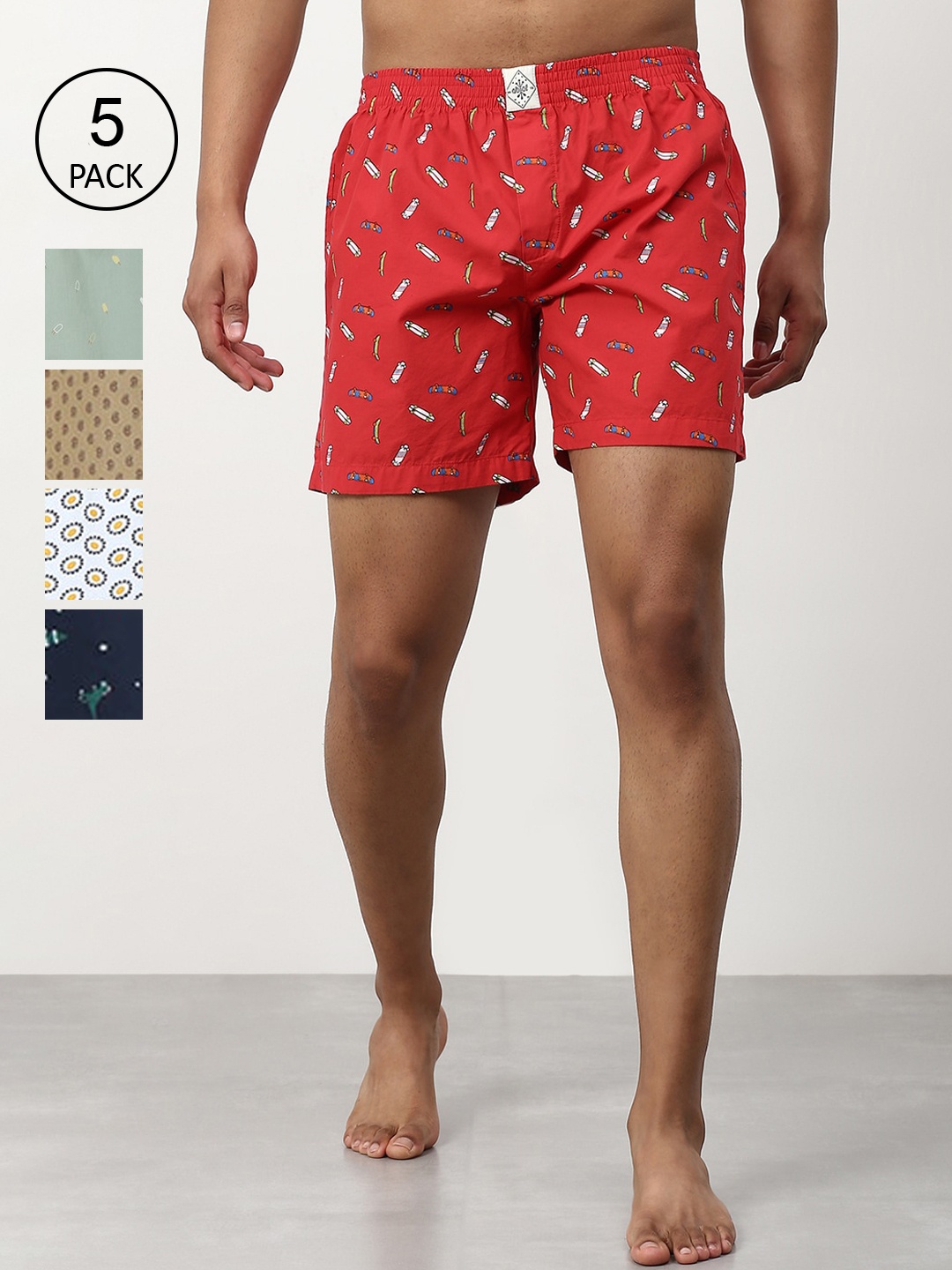 

abof Men Pack Of 5 Conversational Printed Shorts, Multi
