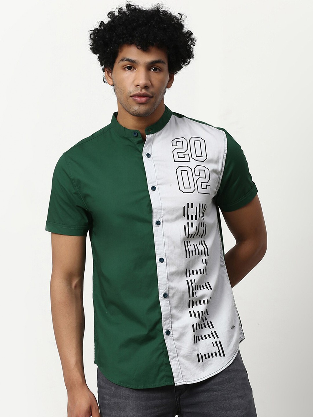 

abof Men Green Colourblocked Casual Regular Fit Cotton Shirt