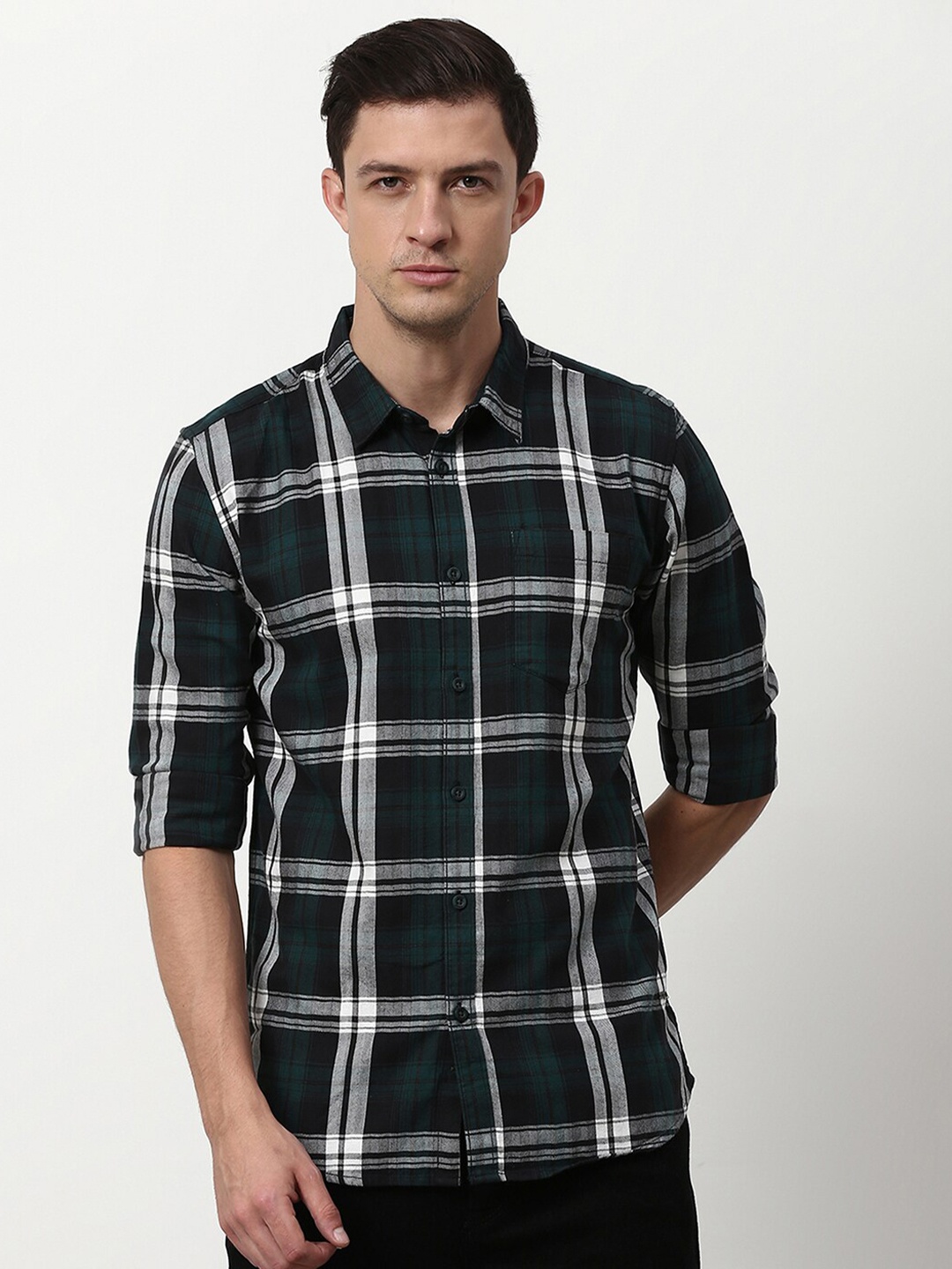 

abof Men Green Tartan Checked Casual Cotton Regular Fit Shirt