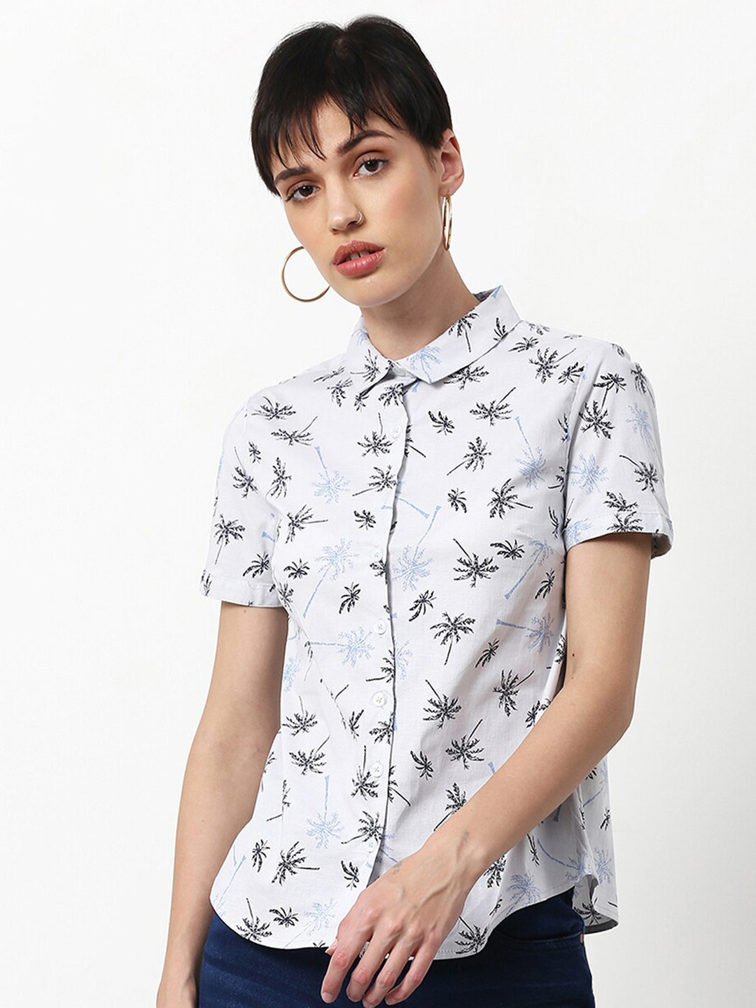 

abof Off White & Black Print Shirt Style Top