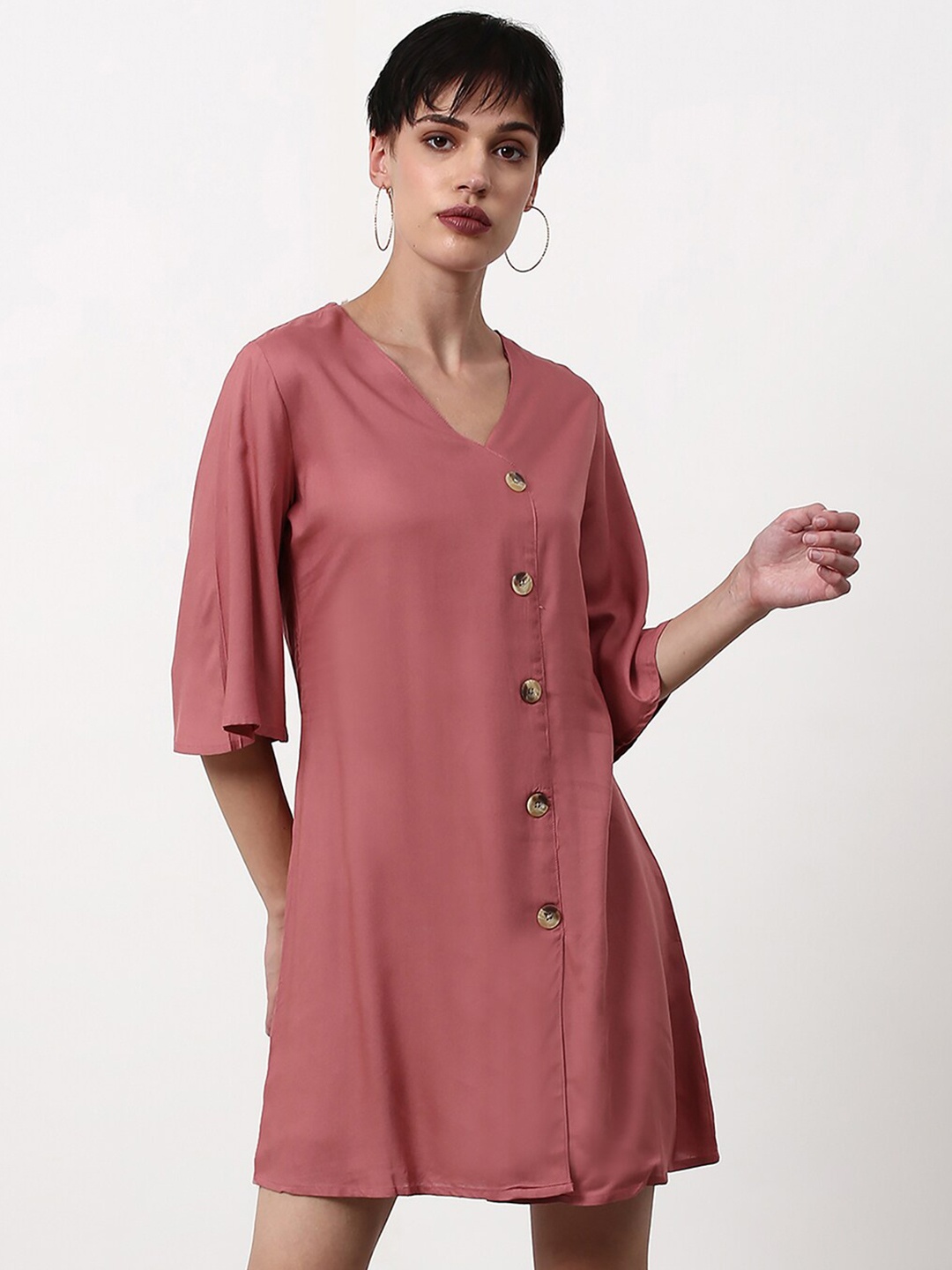 

abof Women Peach-Coloured Solid A-Line Dress