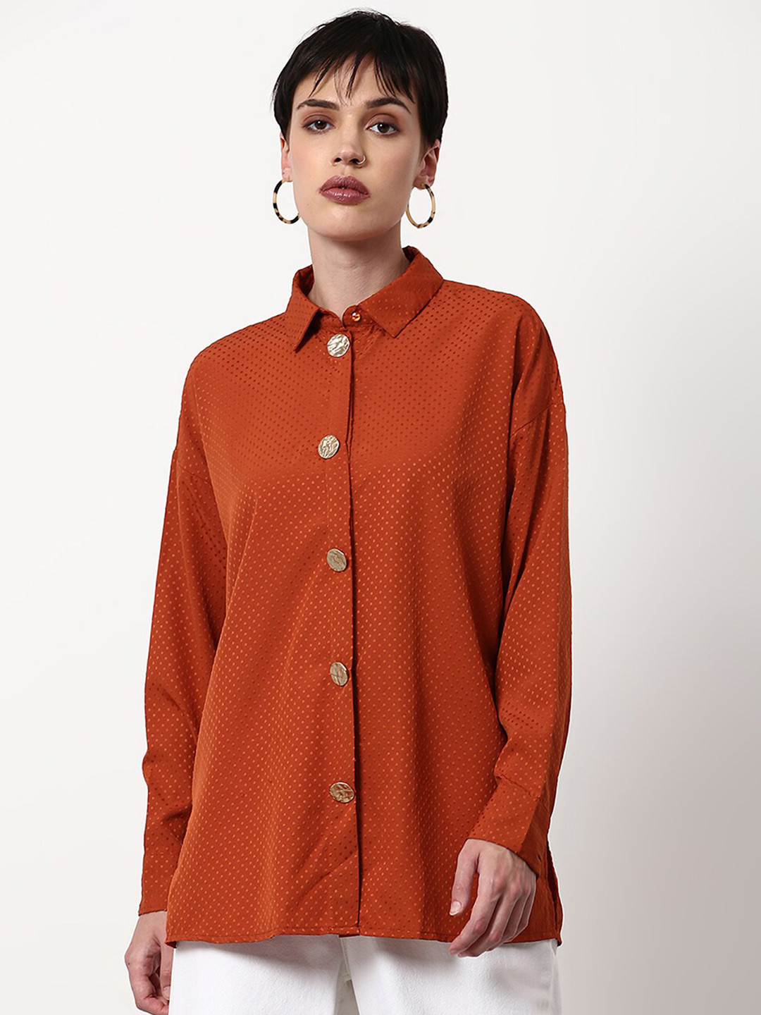 

abof Women Red Print Extended Sleeves Shirt Style Top