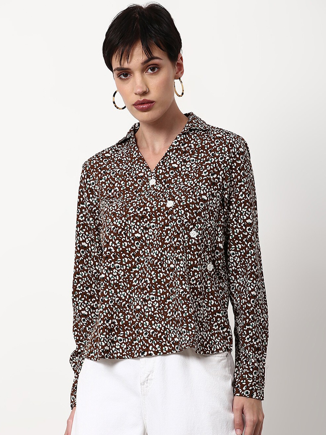 

abof Women Brown Print Shirt Style Top