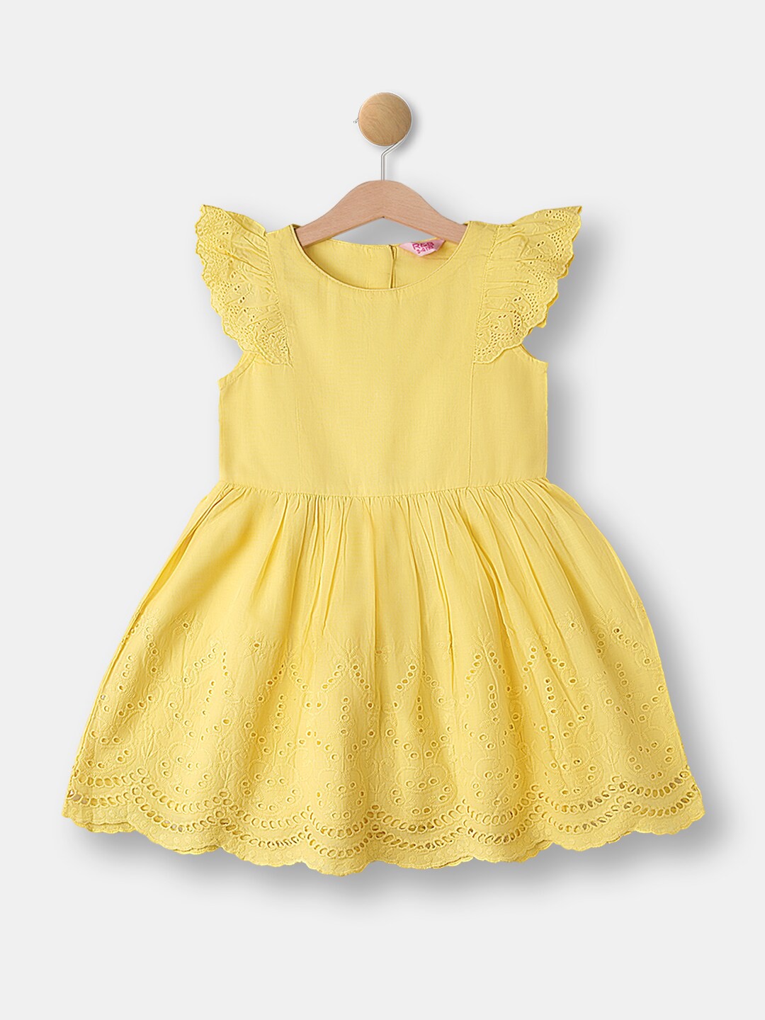 

R&B Girls Yellow Self Design Midi Dress