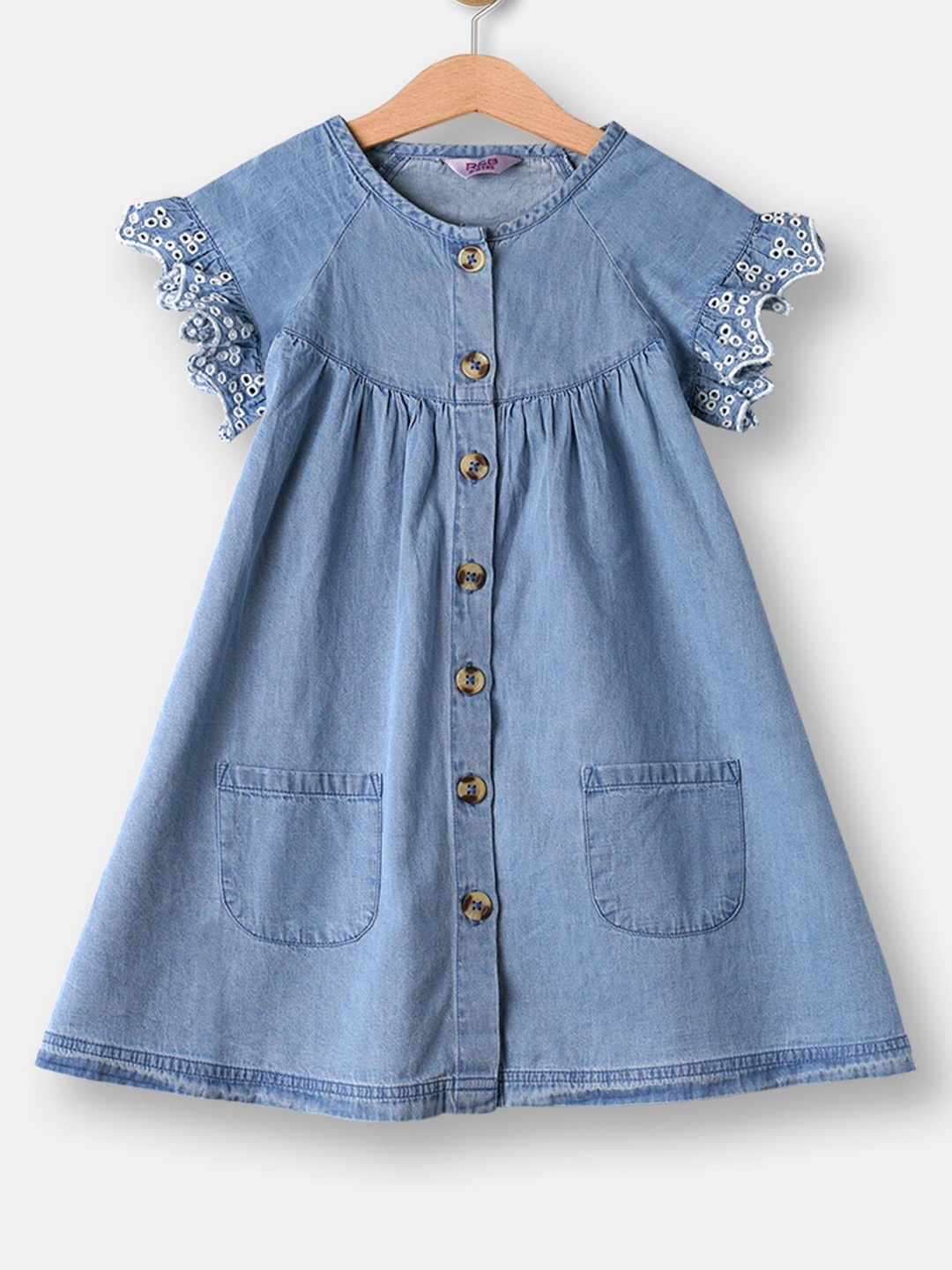 

R&B Girls Blue Solid A-Line Dress