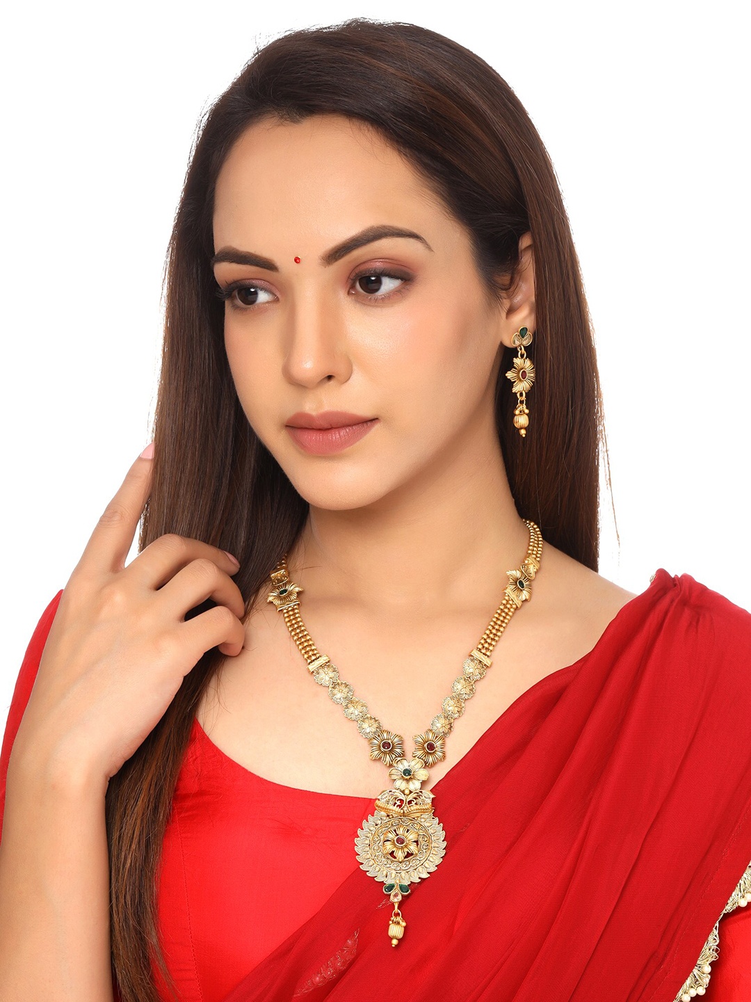 

Yellow Chimes Gold Plated Floral Designed Traditional Rani Haar Jewellery Set