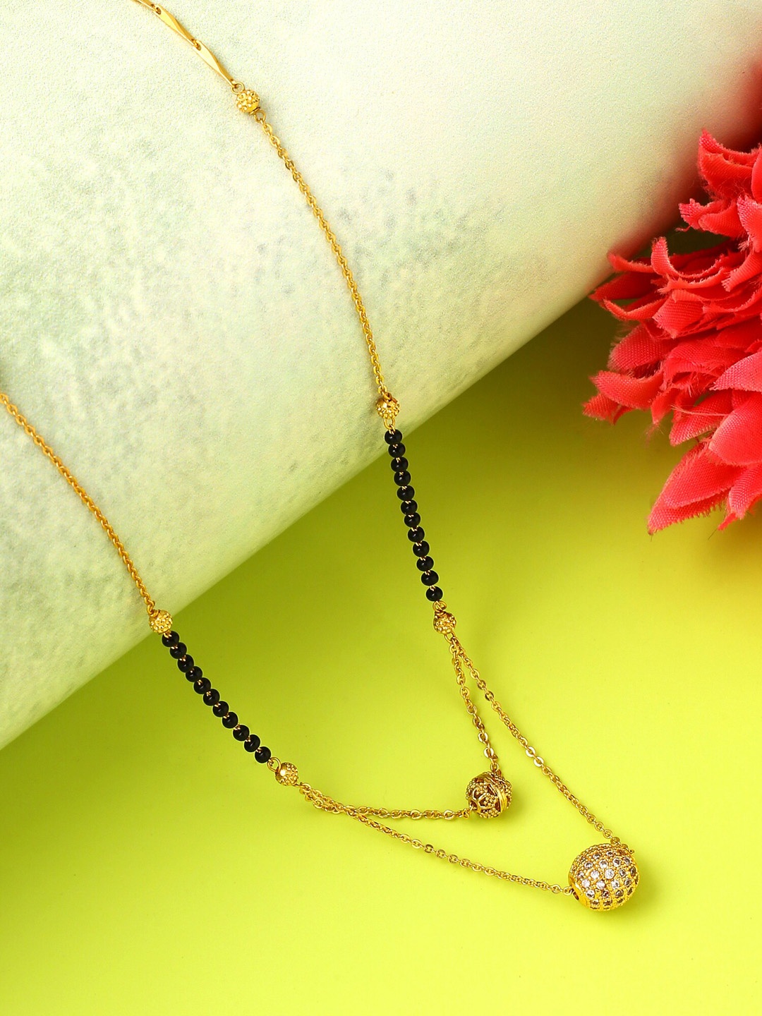 

Yellow Chimes Gold Plated & Black Crystal Chain Mangalsutra