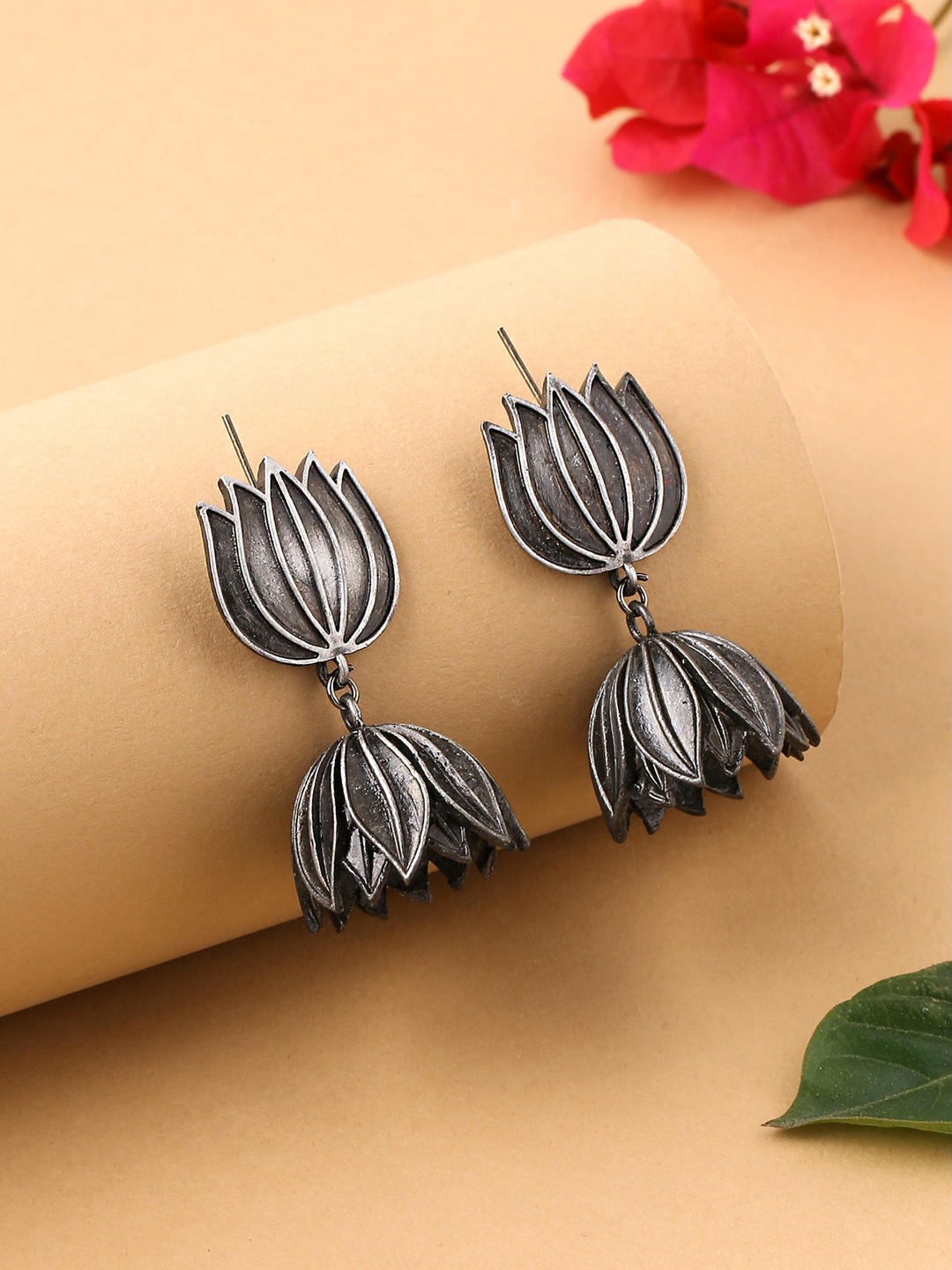 

Yellow Chimes Silver-Plated Floral Drop Earrings