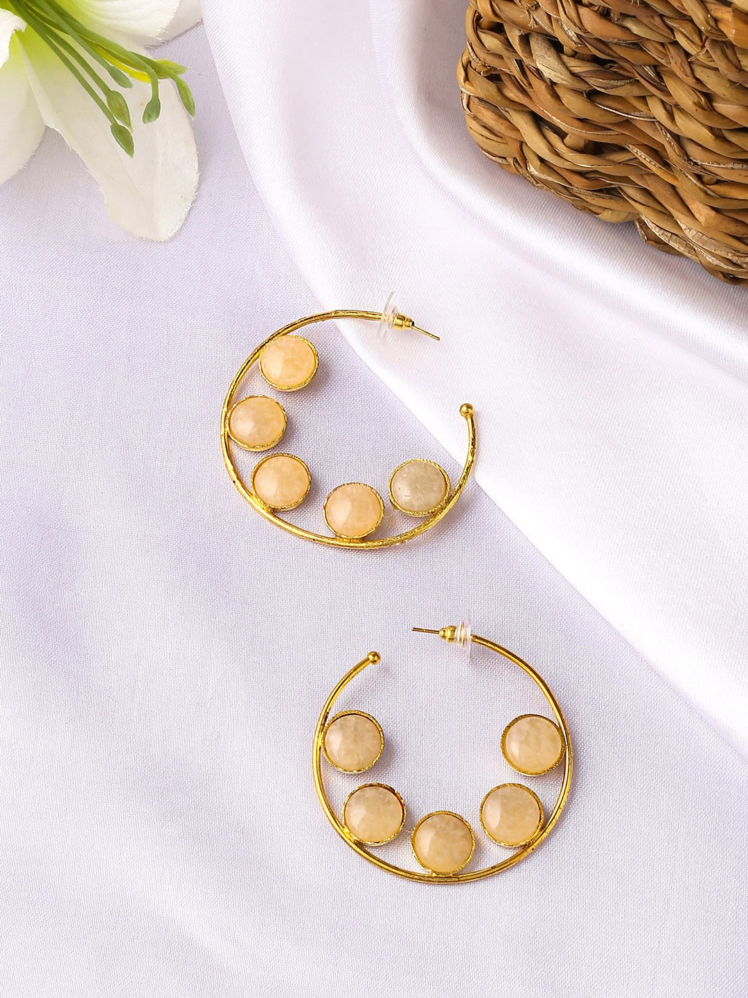 

Yellow Chimes Gold-Plated Contemporary Half Hoop Earrings, Peach