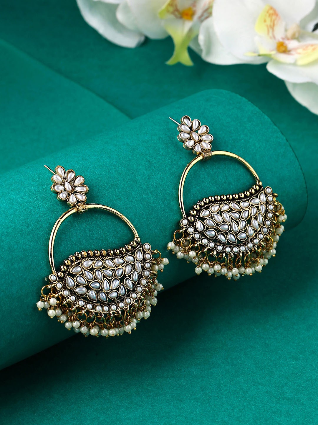 

Yellow Chimes Gold-Plated Contemporary Chandbali Earrings