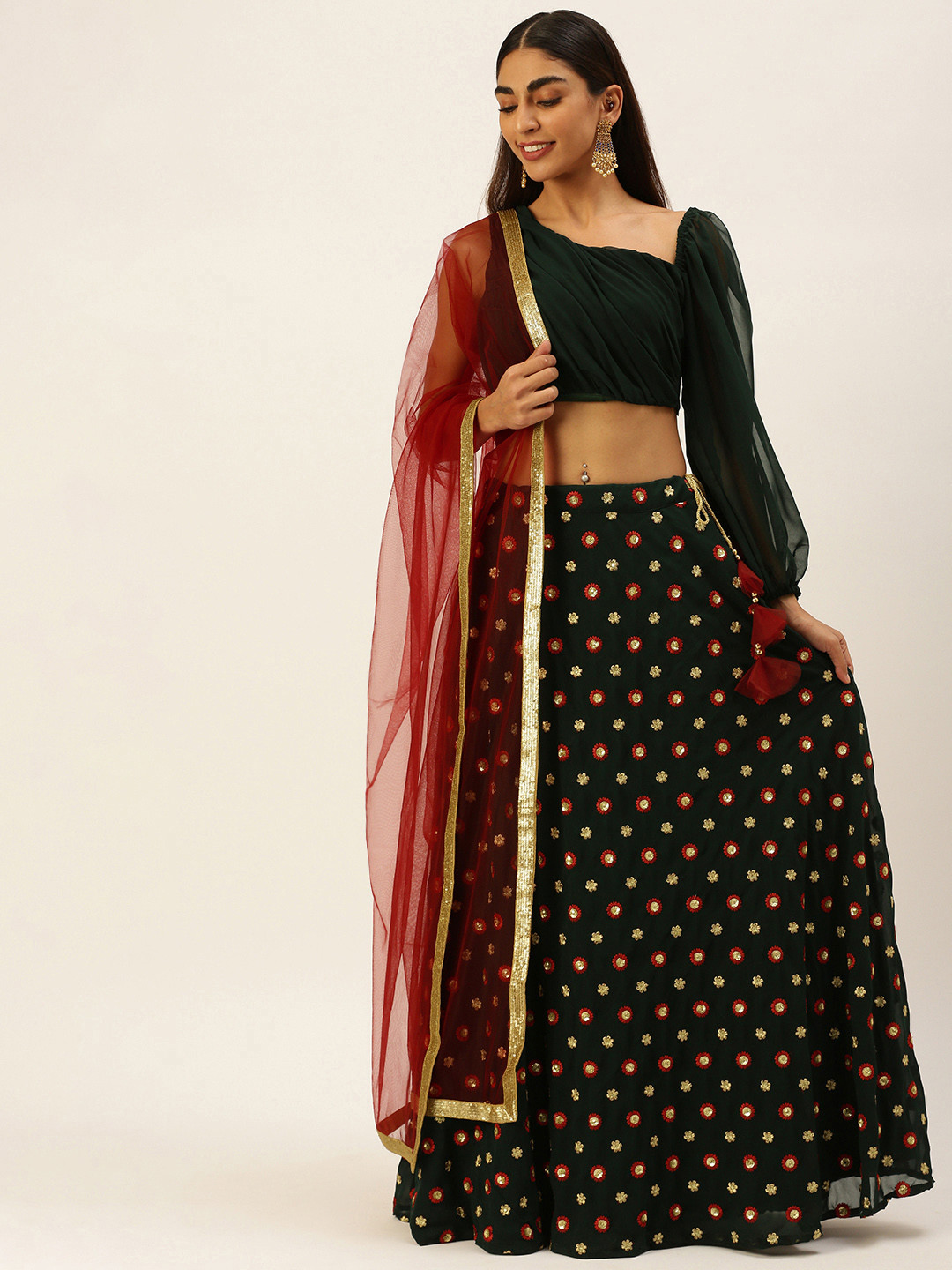 

Ethnovog Green Sequinned Ready to Wear Lehenga Blouse With Dupatta