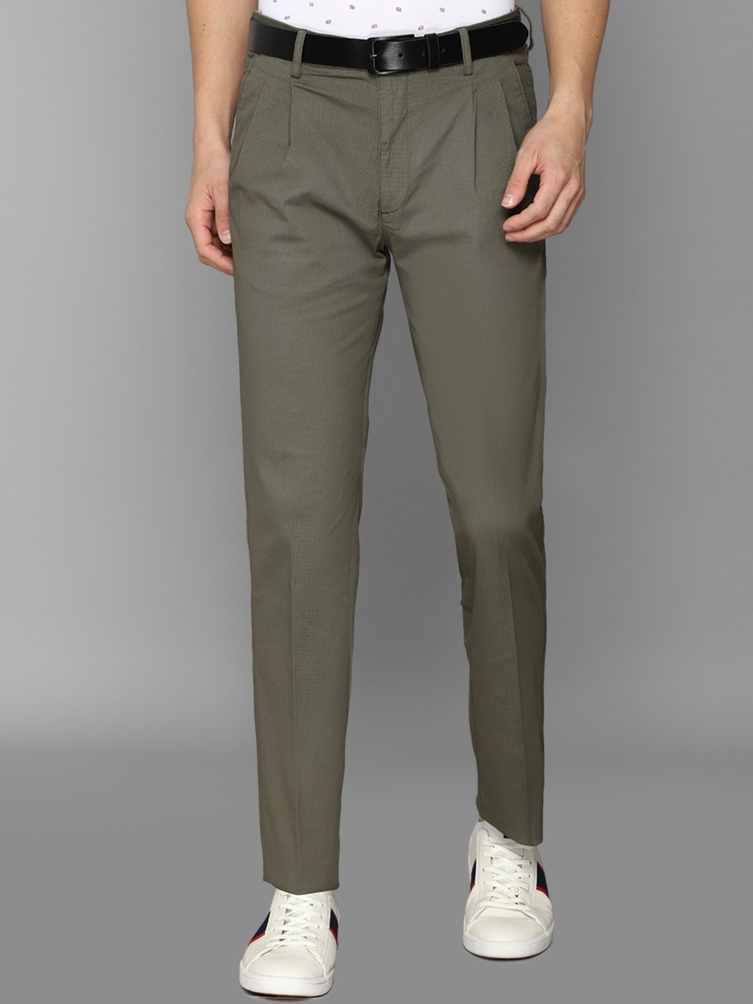 

Allen Solly Men Olive Green Pleated Trousers