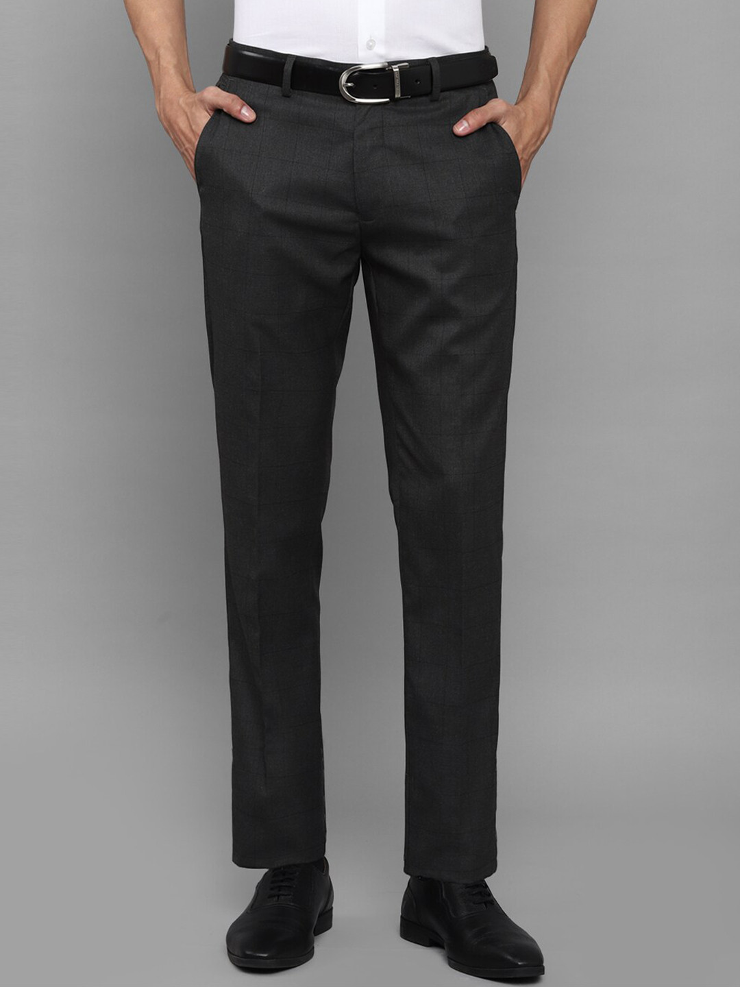 

Louis Philippe Men Black Checked Slim Fit Trousers