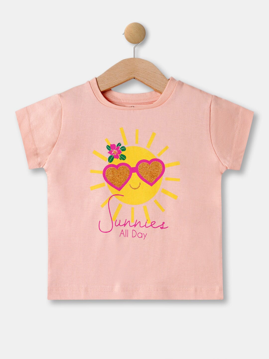 R&B Girls Peach-Coloured Printed T-shirt
