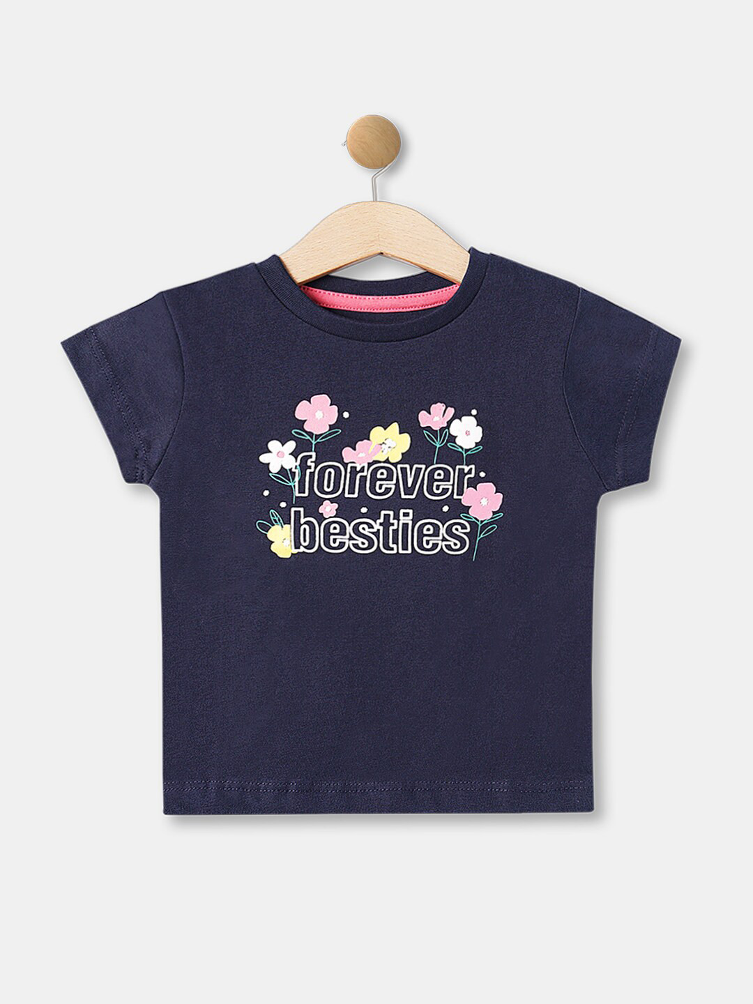 

R&B Girls Navy Blue Typography Printed Cotton T-shirt