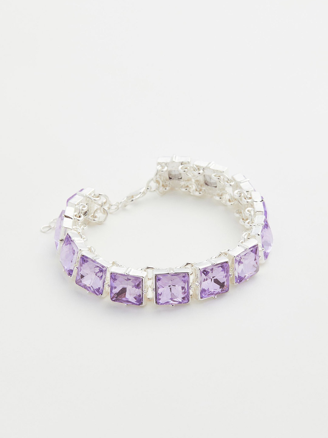 

H&M Women Purple & Silver-Toned Rhinestone Charm Bracelet