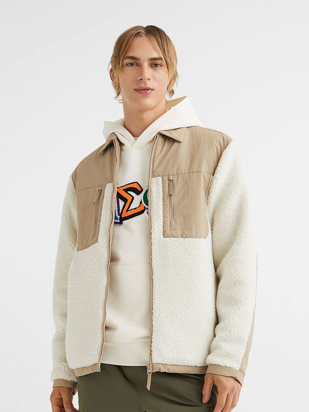 

H&M Men Beige Regular Fit Teddy Overshirt