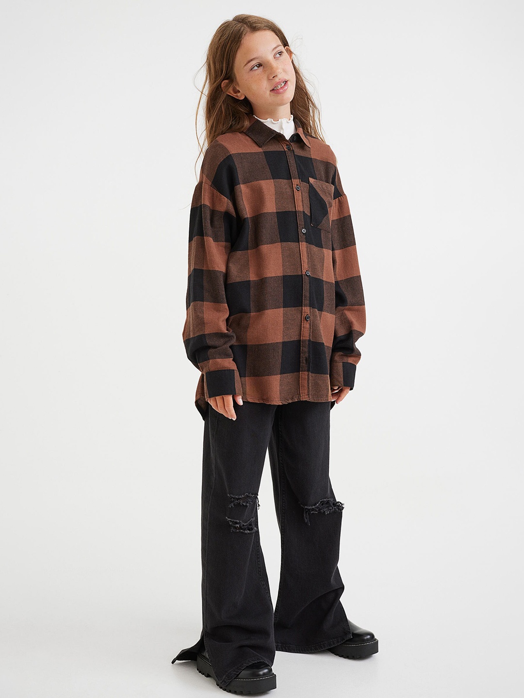 

H&M Girls Brown Oversized Shirt