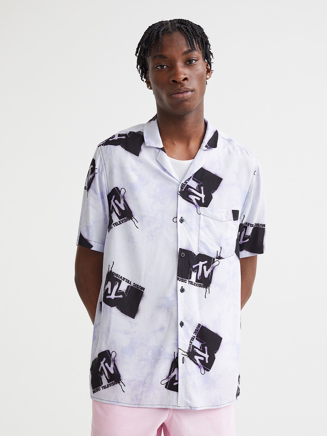 

H&M Purple Relaxed Fit Patterned Resort Shirt