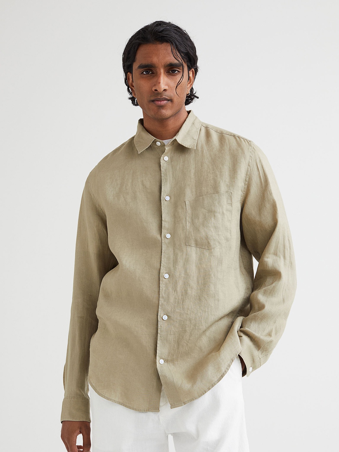 

H&M Men Green Regular Fit Linen Shirt