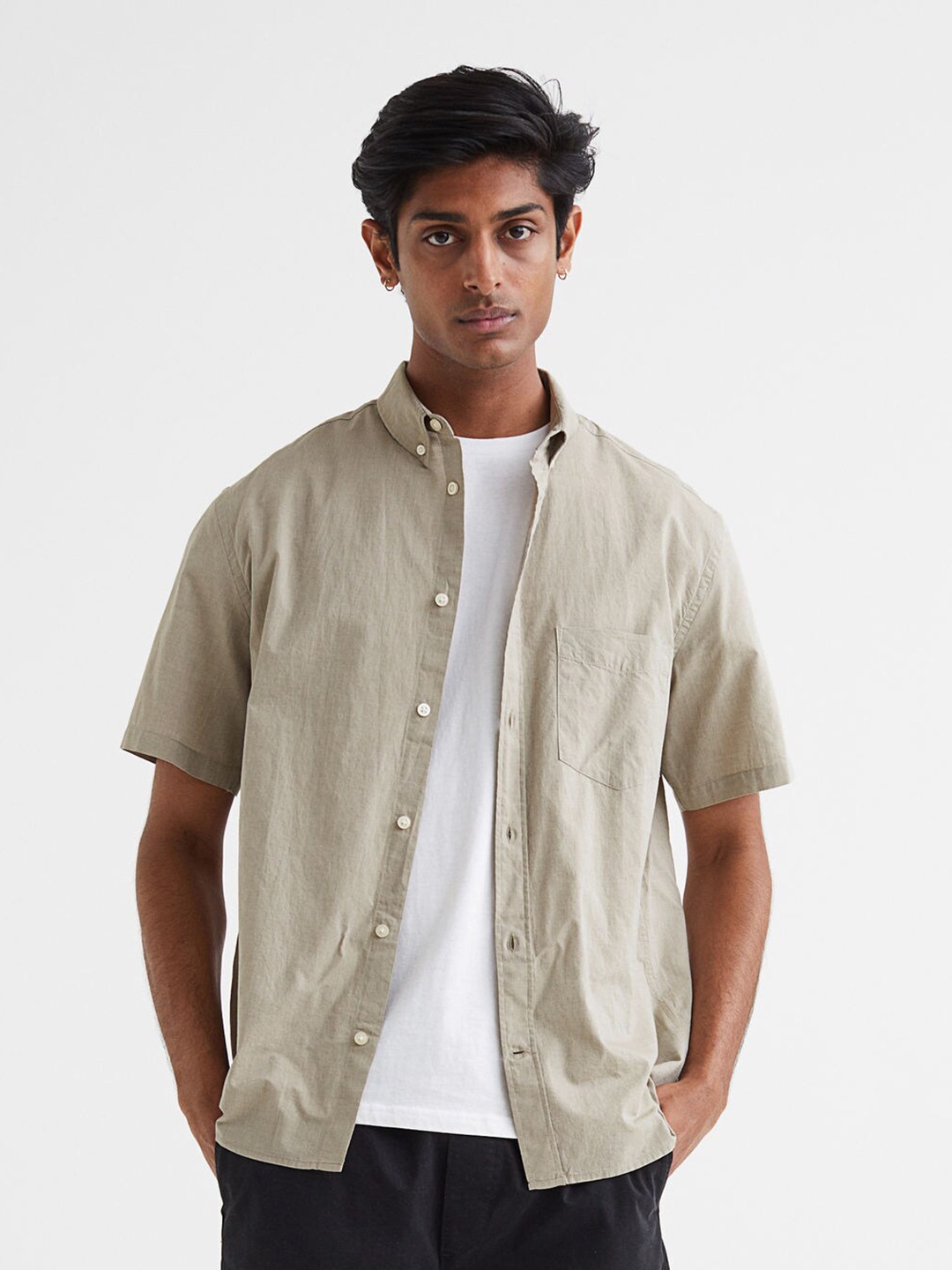 

H&M Green Regular Fit Short-Sleeved Shirt