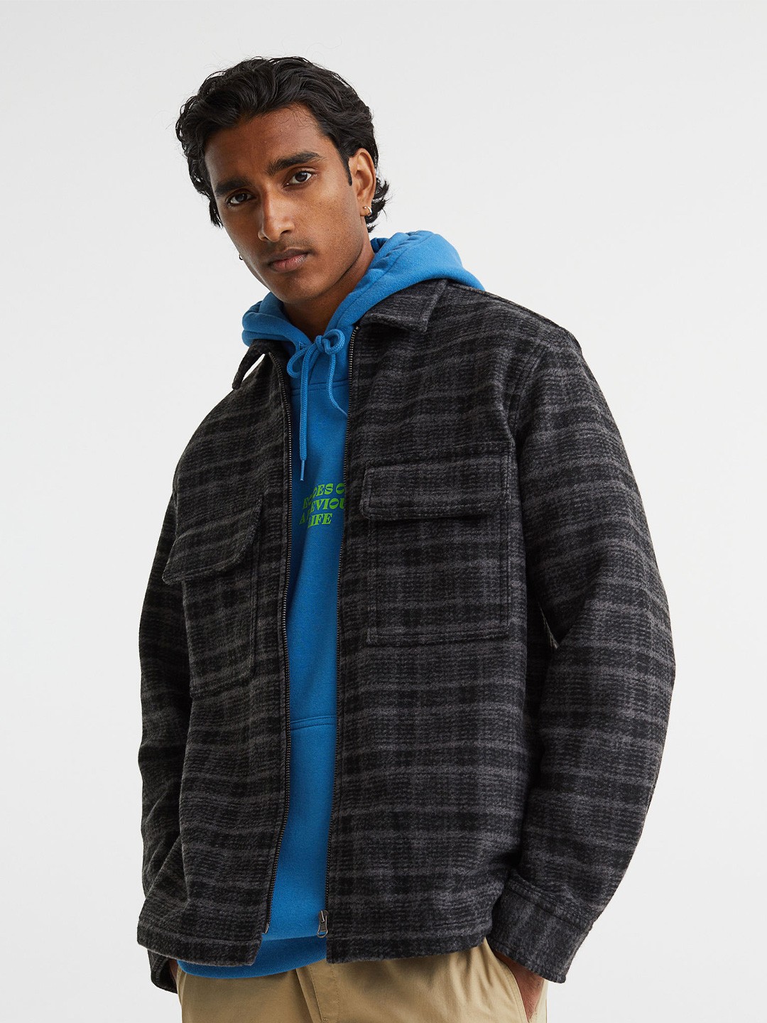 

H&M Men Black Checked Overshirt
