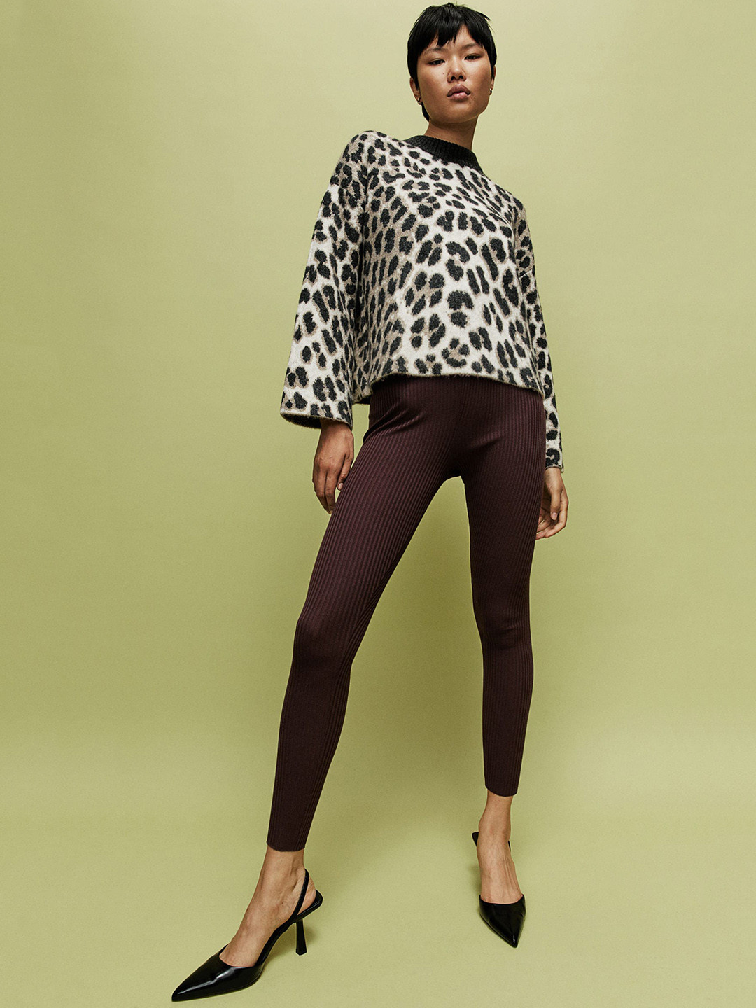 

H&M Women Brown Ribbed Leggings
