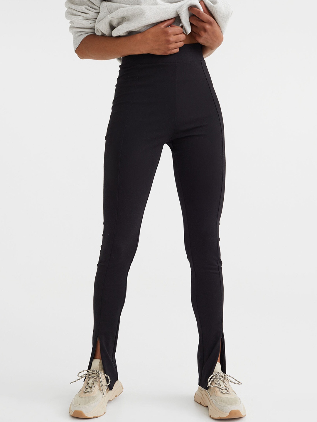 

H&M Women Black Zip-Hem Leggings
