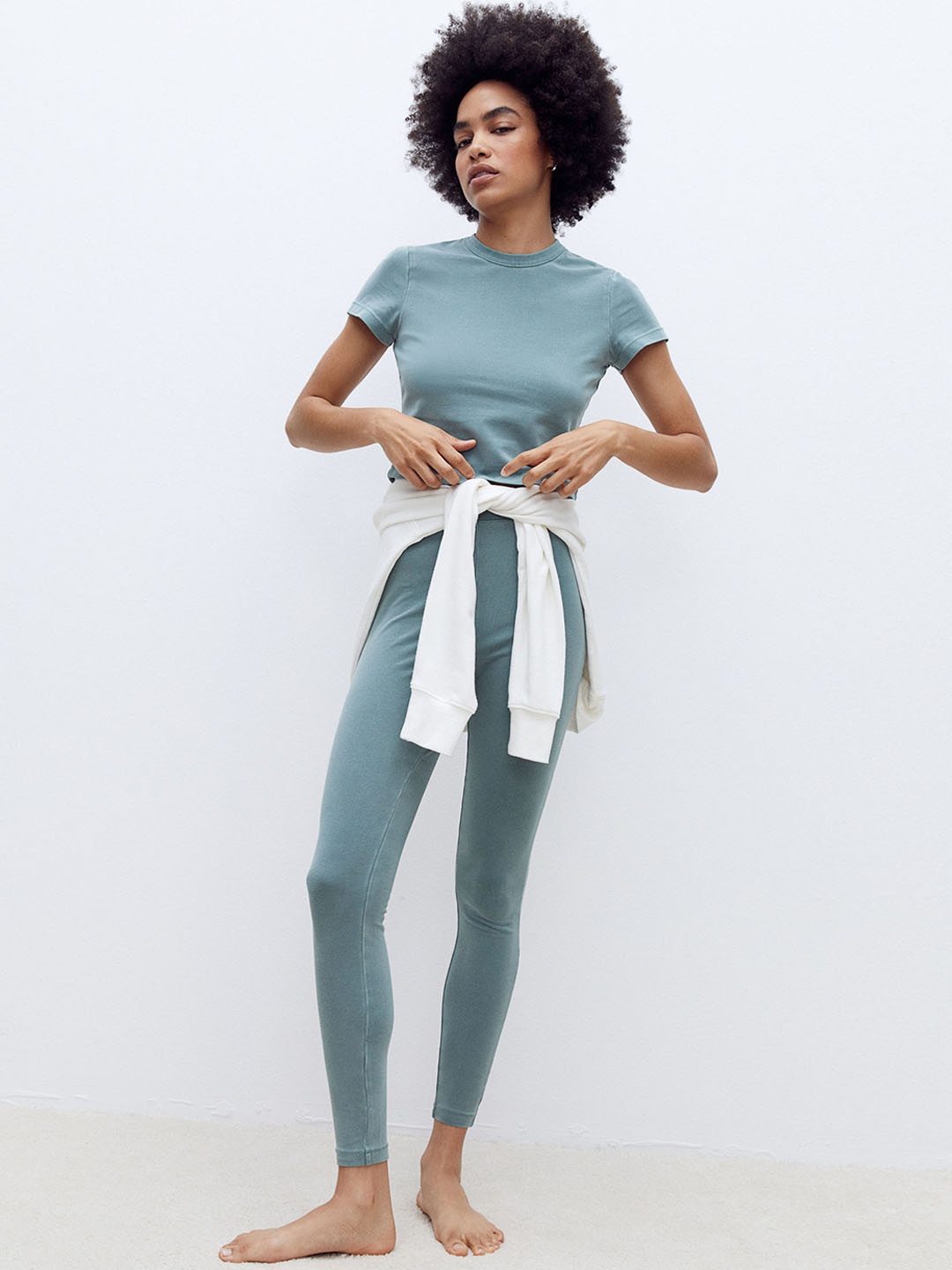 

H&M Women Green Cotton Jersey Leggings