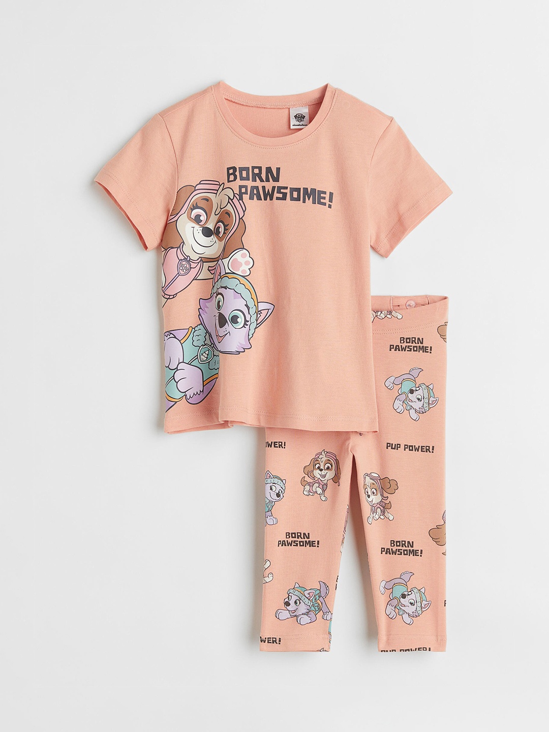 

H&M Girls Orange Printed T-shirt with Pyjamas 2 Piece Printed Set