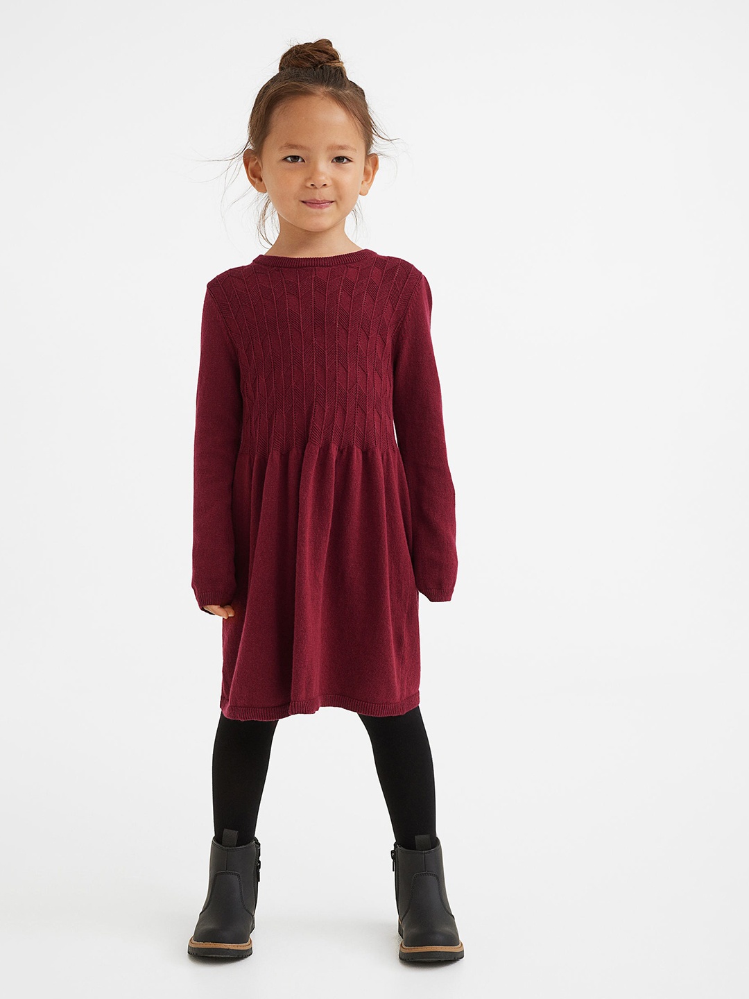 

H&M Red Textured-Knit Jumper Dress