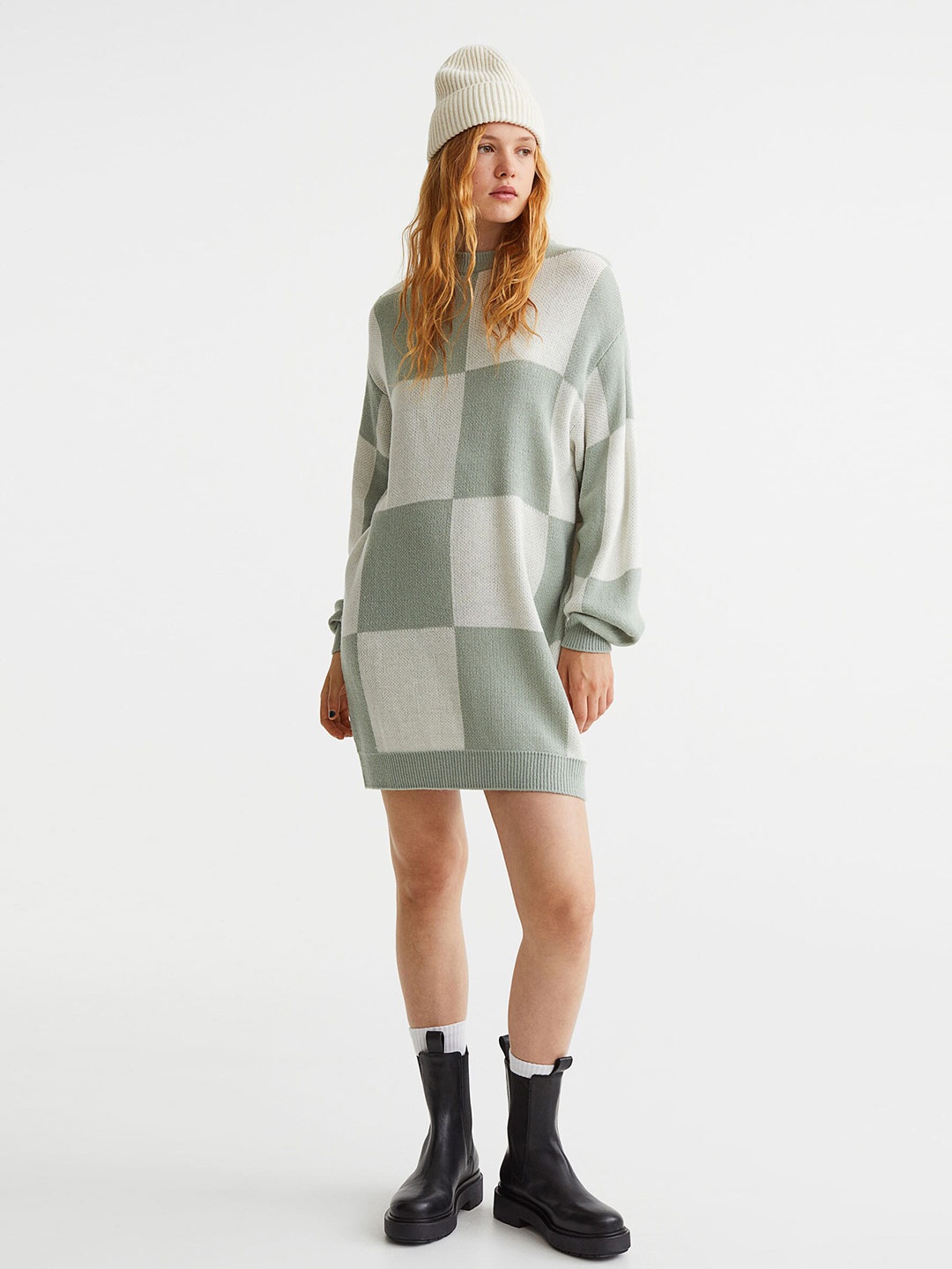 

H&M Women White & Green Knitted Dress